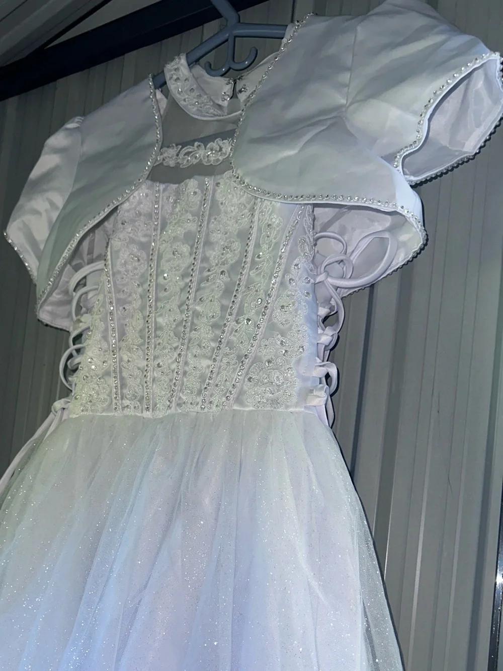 White Sparkle Pageant Dress with Bolero for Kids